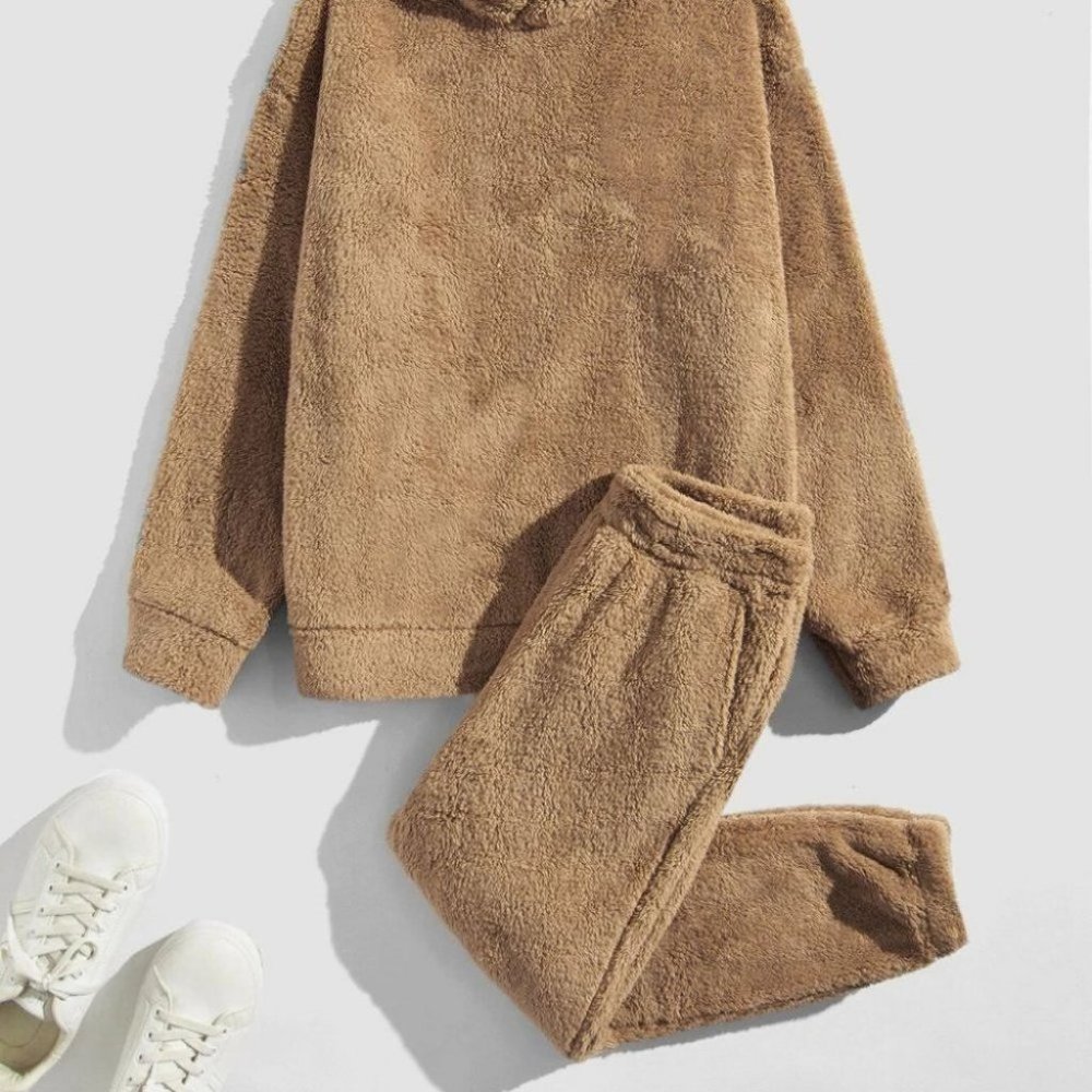 Brown Mens Flannel Hoddie And Pants - Picture 3 of 6